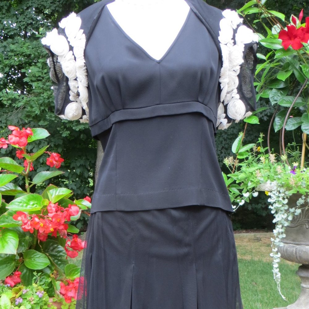 3-PC DONCASTER SIZE 2-  BLACK CAMI, CAPE AND SKIRT WITH HAND-APPLIED ROSETTES